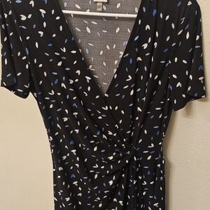 Anne Klein Black Dress with Blue and White Pattern